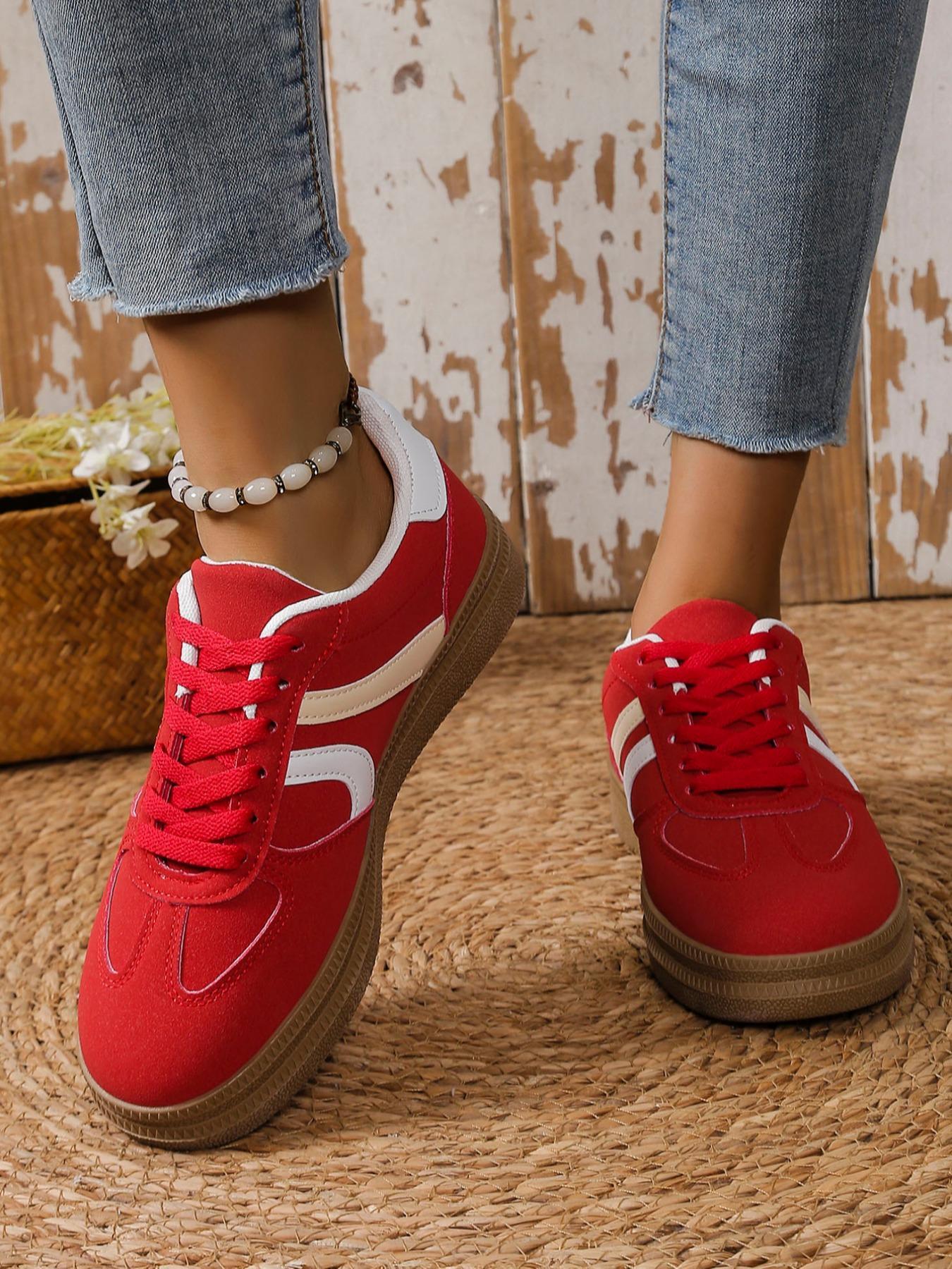 Women's Fashionable Lace Up Low Top Sneakers, Trendy Walking Sneaker, Casual Comfortable Sports Shoes for Daily Wear, Female All-match Round Toe Shoes for Summer