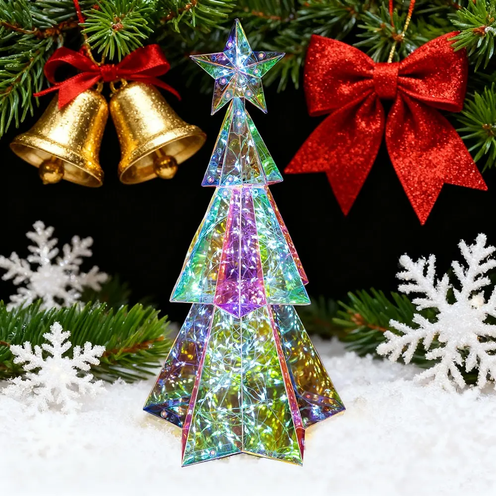 Prismatic Iridescent Christmas Tree/Santa Claus/Snowflake/Bear Led Lights, Prismatic Christmas Decor, Light Up Indoor Outdoor Xmas Pathway Holiday Party Yard Decorations