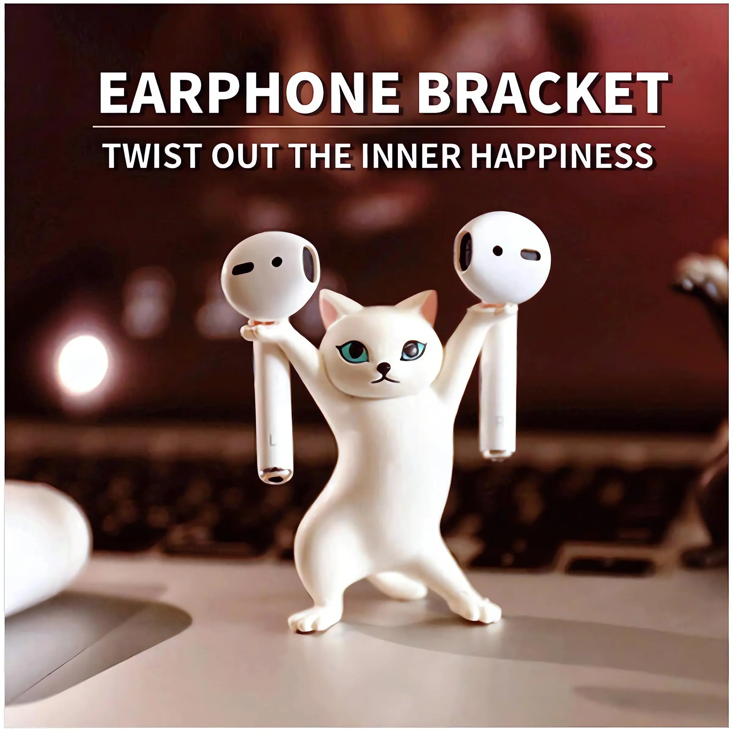 Cat Pen Holder, Dancing Cat Earbud Stand, Fun Office Decor, Suitable for Women, Desk Organizer, Headphone and Pen Holder