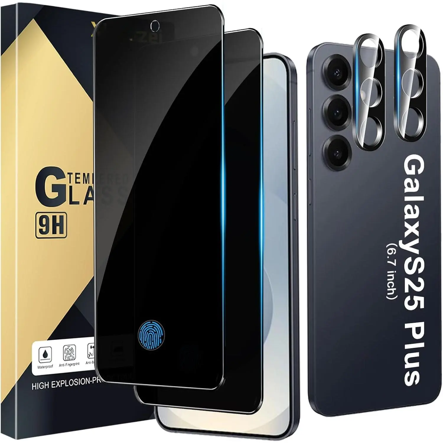 [2+2 Pack]  Screen Protector for Galaxy S25 Plus 5G - 2 Tempered Film with 2 Camera Lens Glass - High Clarity - Anti-Spy Protection - Scratch Resistant - Easy Installation