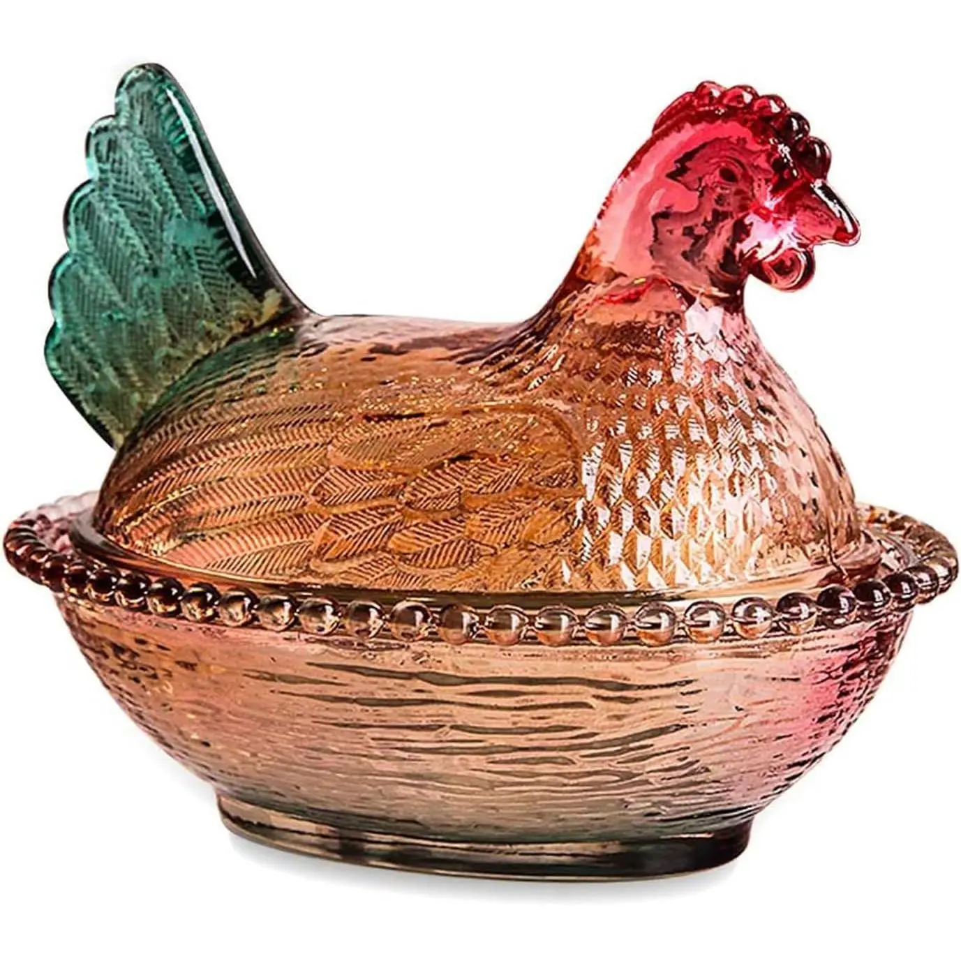 Vintage Glass Hen-on-Nest Dish with Lid - Large Pedestal Base Candy Bowl, Crystal Home Kitchen Tabletop Decor & Organizer for Snacks, Dessert Storage, Snack Storage