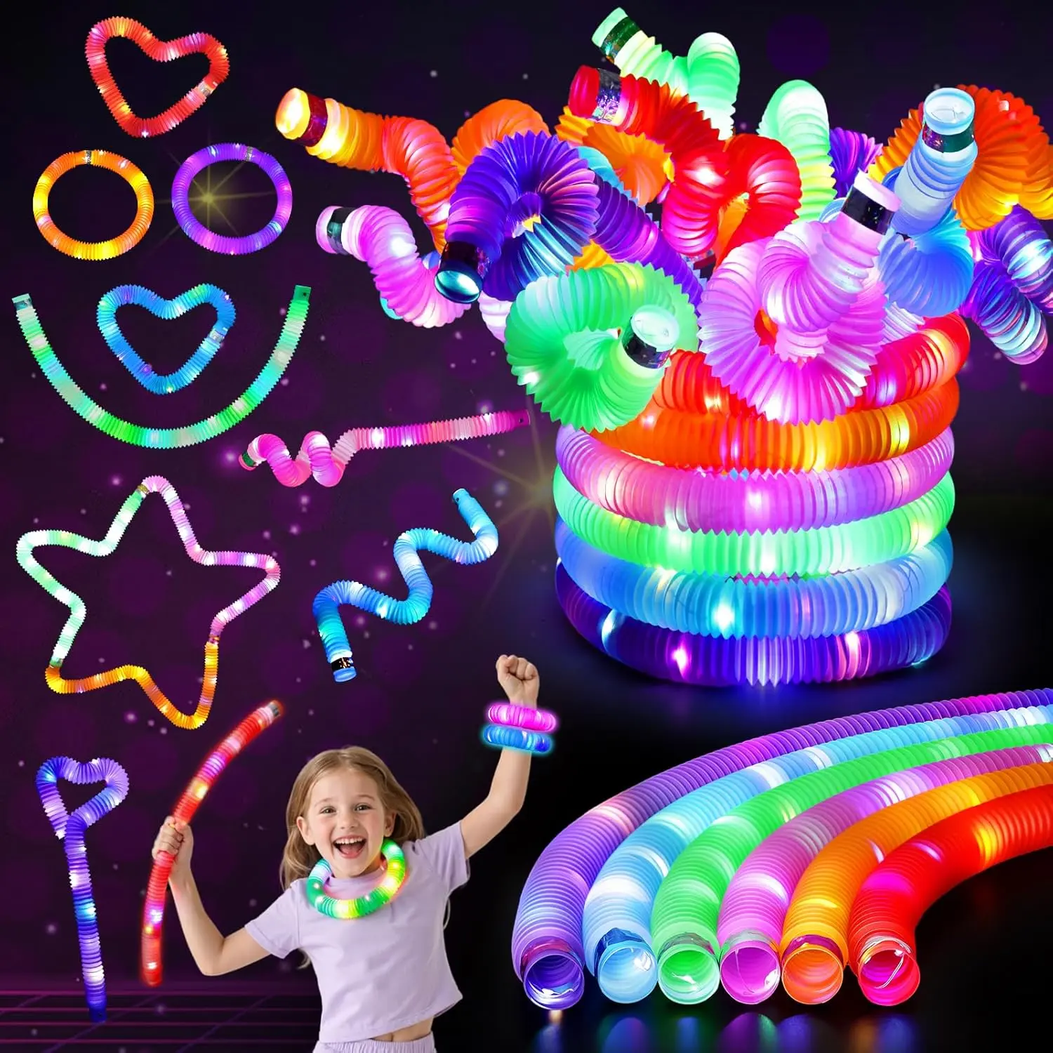 12PCS Glow Sticks for Kids, Glow in the Dark Party Favors Supplies, Light Up Fidget Pop Tubes for Birthday Party Favors Gifts Dance Camp, Goodie Bags Stuffersfidget toys