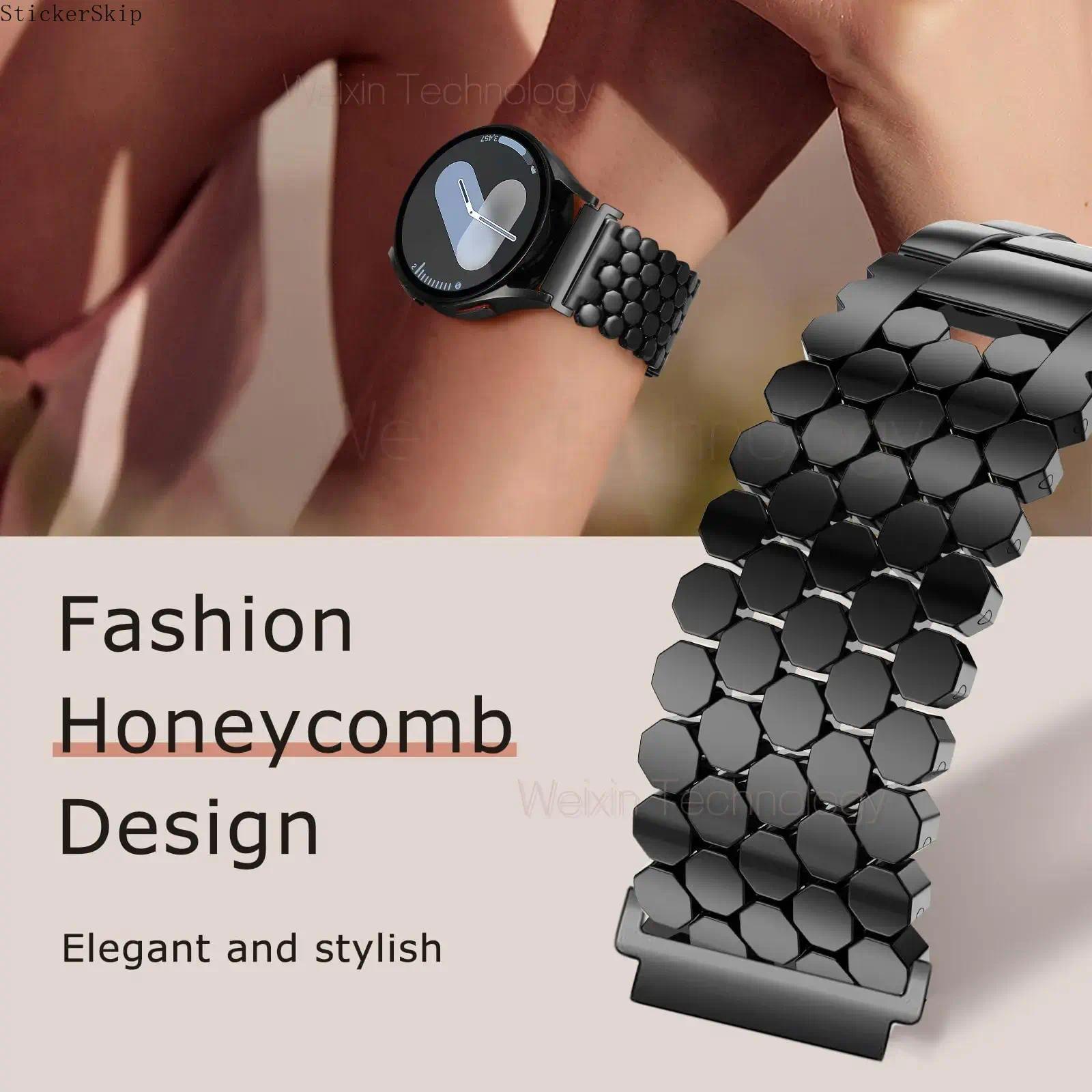 2026 NEW  Luxury metal strap, Smart watch strap, compatible with Samsung Galaxy Watch 7 6 5 4 FE 40mm 44mm/Watch 6 Classic 43mm 47mm/Watch 5 Pro 45mm, 20mm metal gold chain honeycomb luxury chain bracelet strap tool free for men and women