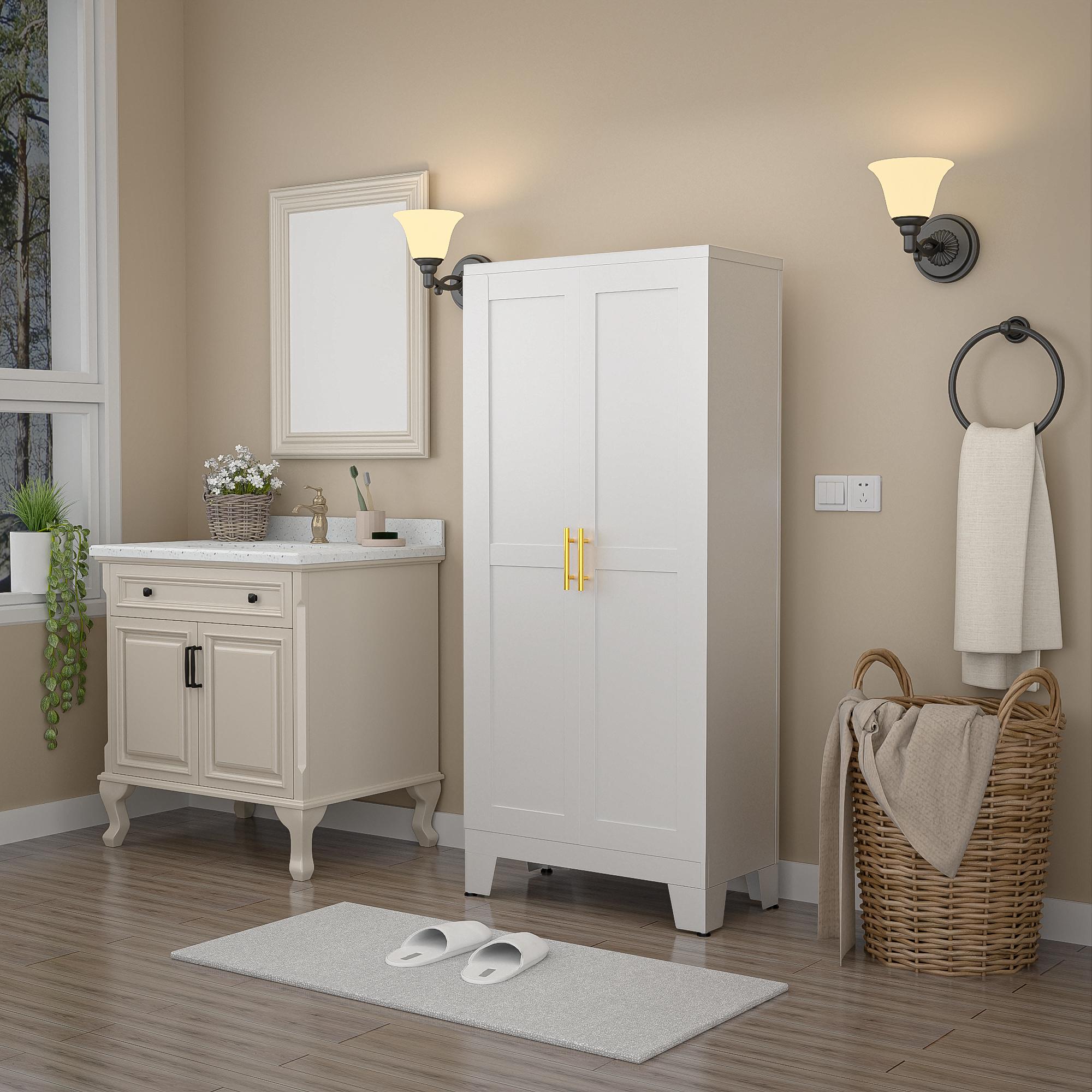 61.02" Pantry Cabinet, Kitchen Pantry Storage Cabinets with Adjustable Shelves and Feet, White Pantry Storage Cabinet for Kitchen, Dining Room, Living Room and Bathroom Cupboard Furniture