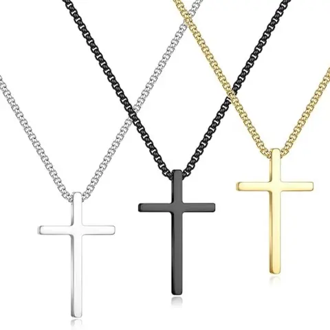 Women's Stainless Steel Cross Necklaces - 1/2/3 Pcs Silver/Black/Gold Layered Cross Pendants, 17-in Stacking Faith Necklace, Durable Fashion Accessory, Christmas Gifts for GF