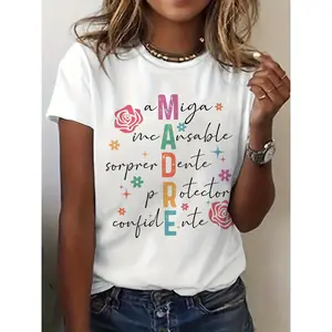 Mother T-shirt],Madre Spanish Mama Mother Graphic Print T-shirt - Women's Short Sleeve Crew Neck Casual Top for Summer & Spring Clothing,shirts women,funny graphic tee