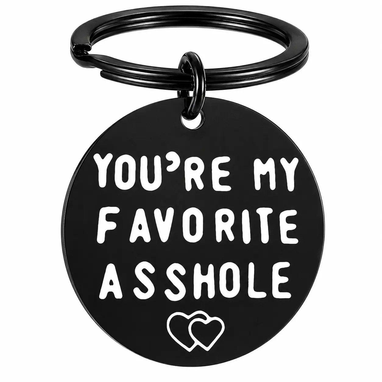 Matte Black Rustproof Steel Round Pendant Keychain, Lightweight Stainless Steel Keychain with Permanent Engraving "You're My Favorite Asshole", Durable Split Ring, Birthday Anniversary Gift for Boyfriend - Unisex Gift, Gifts For Boyfriend
