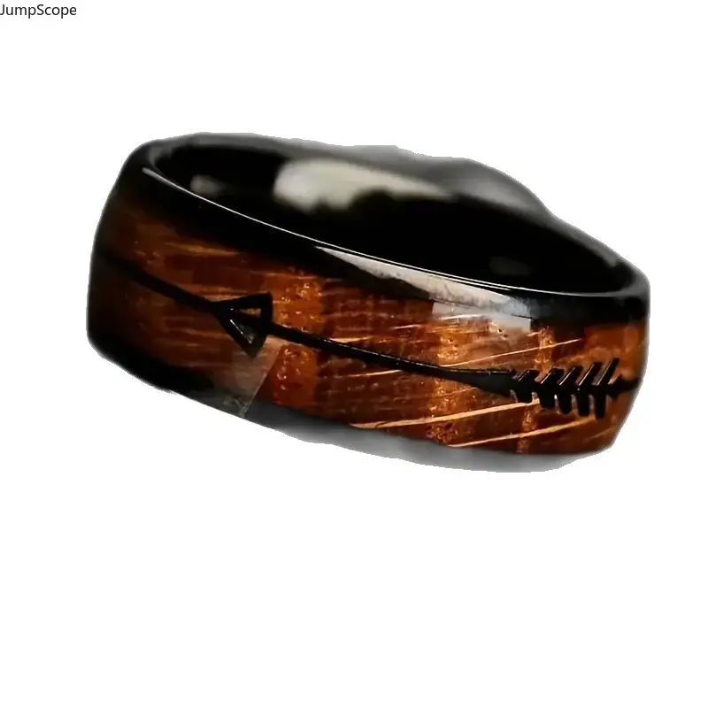 Men's Retro Western Arrow Wood Inlay Jewelry Ring - Outdoor Outfit Accessory, Biker Styling Accent, Sentimental Gift for Him, Rings
