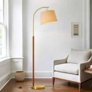 Real Wood Floor Lamps for Living Room Bedroom, 62.5" Mid Century Modern Gold Tall Arc Lamps with Foot Switch for Nursery Office Corner Decor Reading Room Light