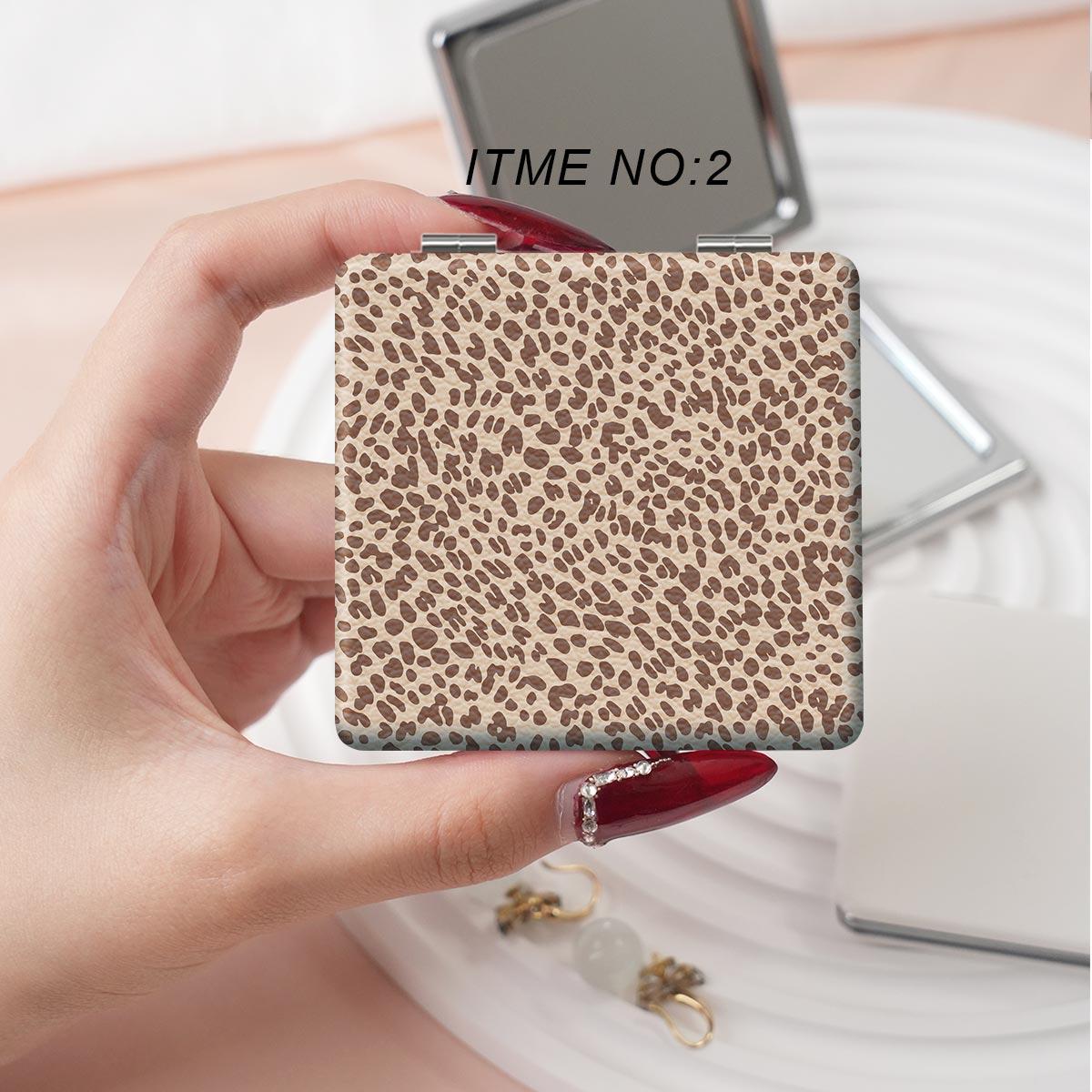 Portable Folding Makeup Mirror, 1 Count Leopard Pattern Mini Handheld Makeup Mirror, Compact Mirror for Travel, Daily Use, Unisex Gift