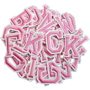 52Pcs Pink A to Z Iron on Alphabet Patches with Adhesive, Decor Repair Patches for Jackets Shirts Hats Bags Jeans