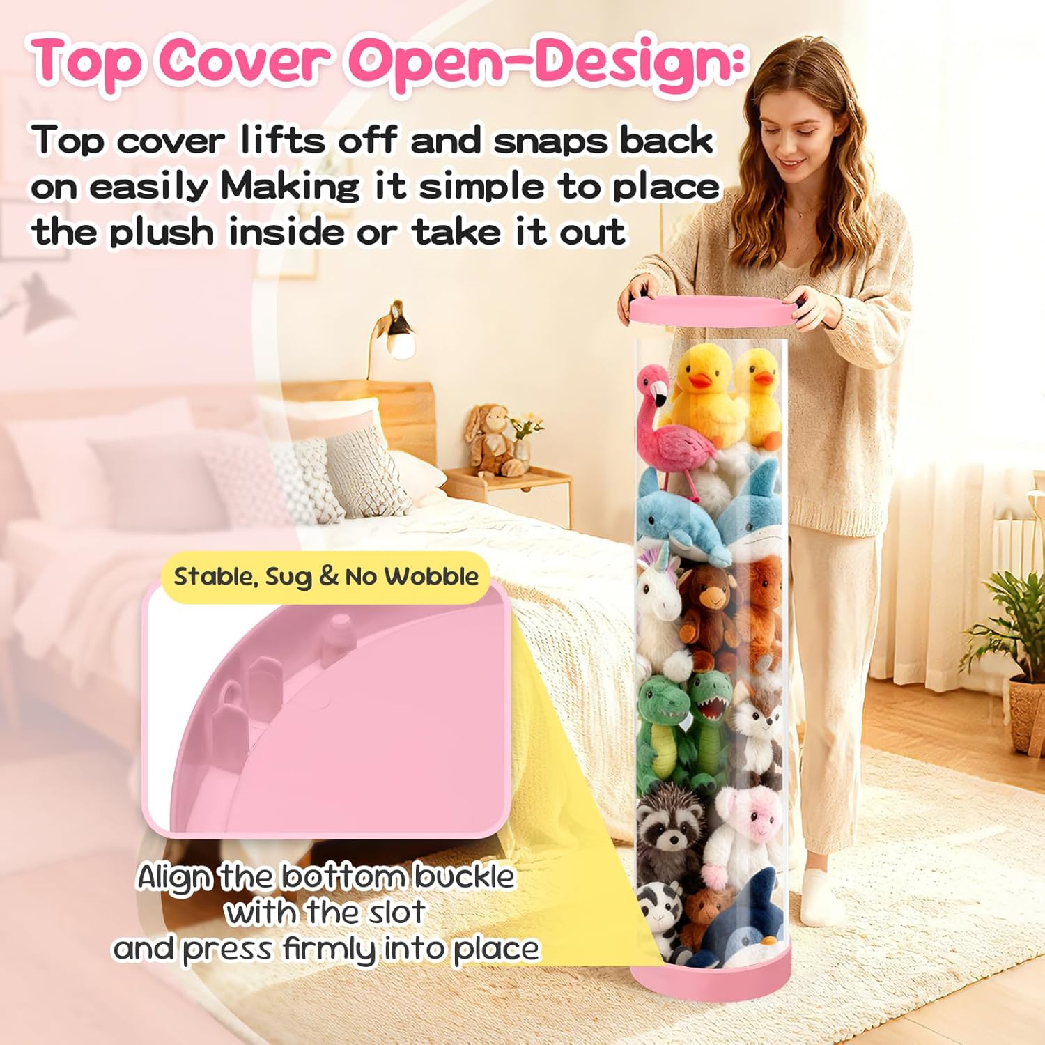 Large Capacity 47x11 Inch Stuffed Animal Storage Tube Toy Organizer with Zipper Easy Assembly Space Saving Plush Toy Holder for Playroom