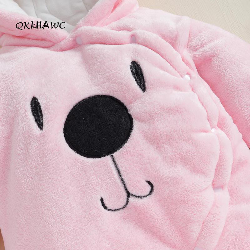 Baby Hooded Footie Romper Snap Up Fleece Snowsuit Winter Outwear Cute Pattern Jumpsuit Cozy