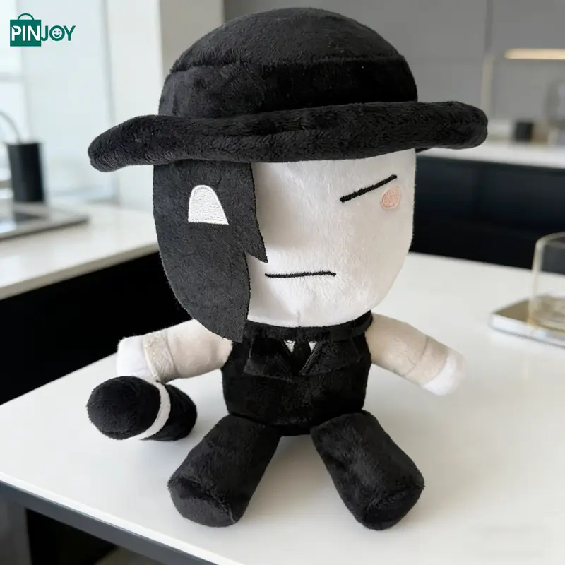 Black and White Masked Character Stuffed Doll, Video Game Inspired Collectible Desk Decor for Fans, Boys & Girls