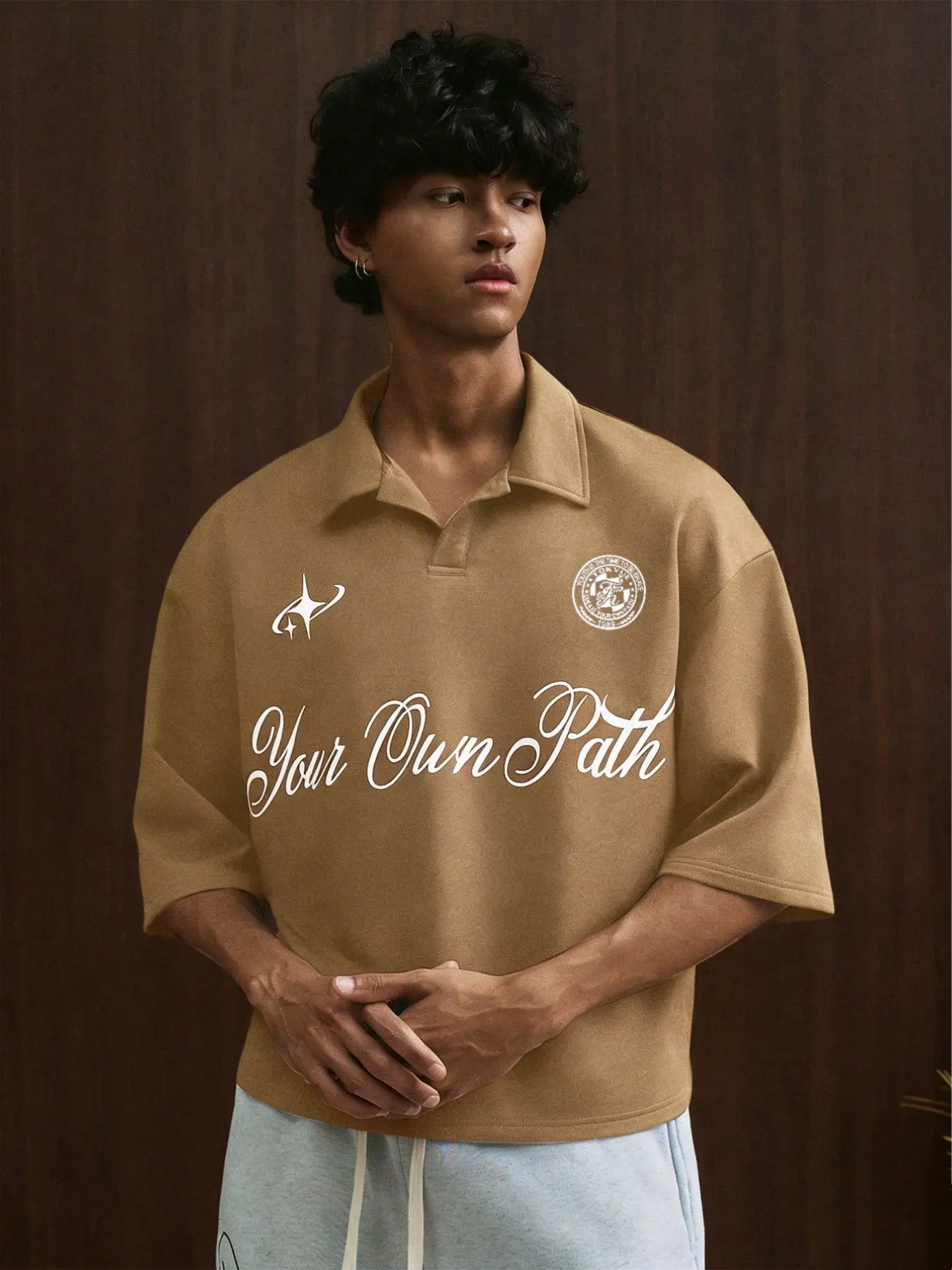 Short Sleeve Polo Shirt Collared Top Your Own Path Lettering