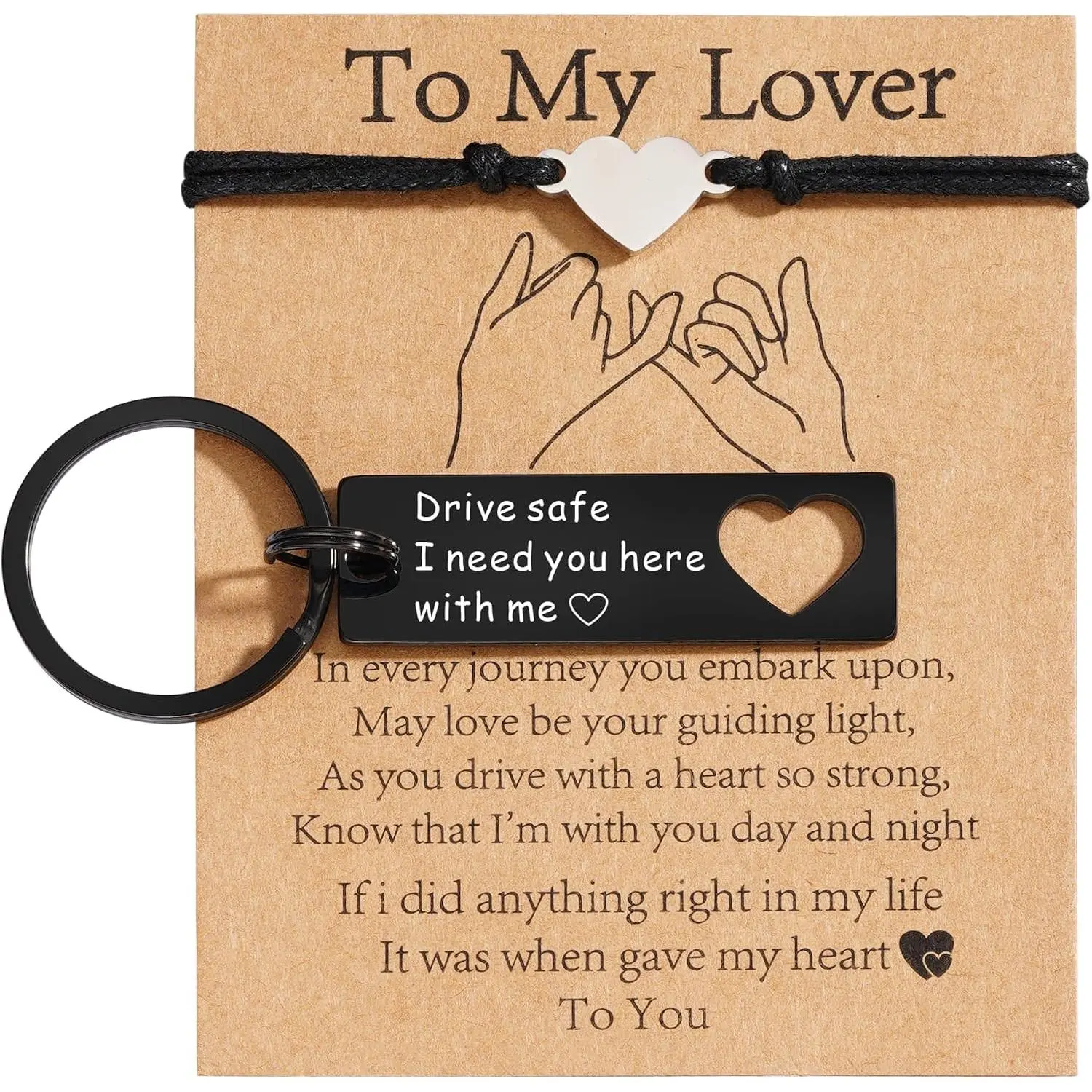 Stainless Steel Heart Motif Couples Bracelet Set, Modern Adjustable Size with Engraved Message for Men, Him