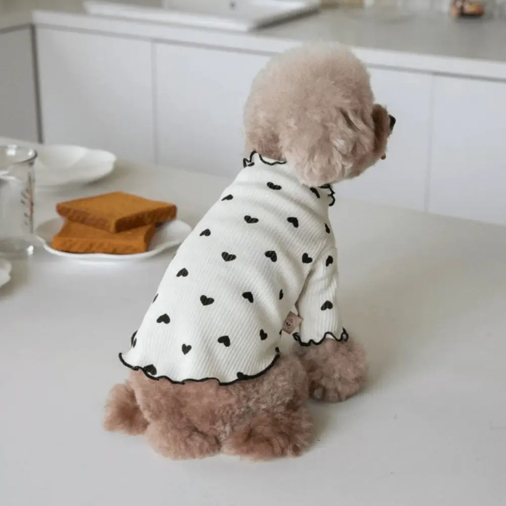 1pc Pet cat and dog love base vest, new cute printed cat and dog clothing with wavy edges