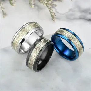 Men's Titanium Alloy Dragon Rings - Luminescent Glow Costume Jewelry, Intricate Dragon Sculpture, 3 Color Options, Sizes 7-10, Bold Personalized Daily Wear Statement Piece