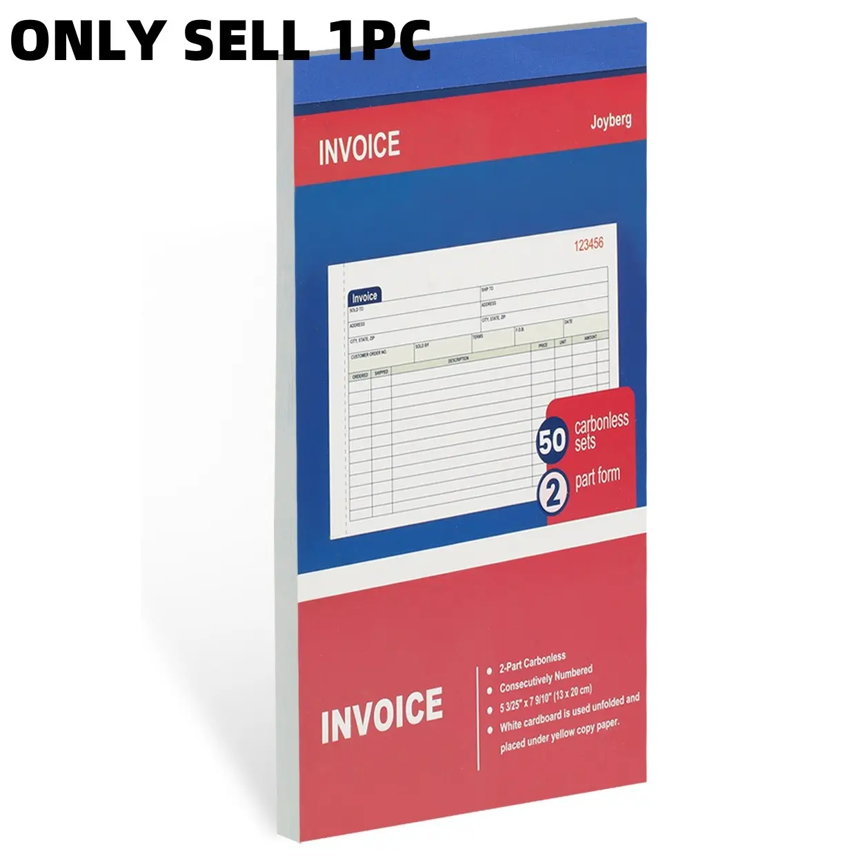 Receipt Book for Small Business 2-part Carbonless, 5-3/25”x7-9/10” Invoice Book for Small Business, White/Canary Invoice Receipt Book, Purchase Order, Sales Order, Office Stationery Supplies(50 Sheets per Book)