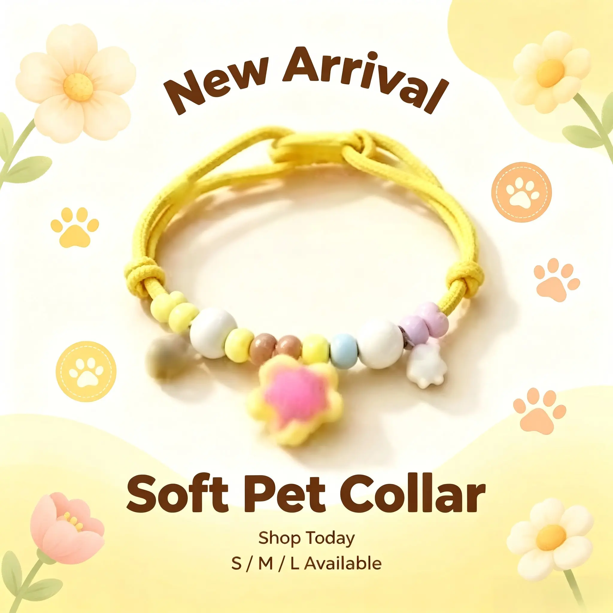 New Macaron Colorful Bead Pet Necklace, Sweet Five-Petal Flower Pendant, Adjustable Braided Rope Collar, Fits Cats and Small Dogs