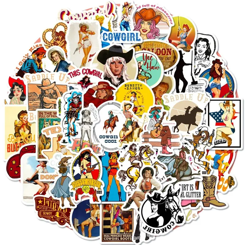 50 Western Cowboy Series PP Material Stickers for Decorating Car Luggage and Water Cups