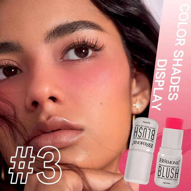 Bsimone 3-In-1 Berry Blush Stick, Long-Lasting, Smooth Texture, Silky, Suitable for All Skin Tones, Perfect for Parties and Travel