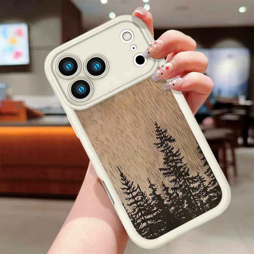 Minimalist Pine Forest Wood Texture Case for iPhone 17 16 15 14 Pro Max 13 12 11 XR XS Plus Air Slim Shockproof Protective Anti Drop TPU Cover