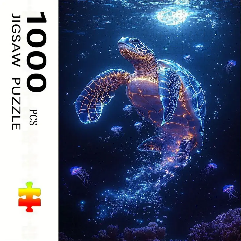 1000 Piece Glowing Turtle Puzzle, Large Adult Family Interactive Toy, DIY Home Decor Brain Challenge, Holiday Theme, Durable Puzzle
