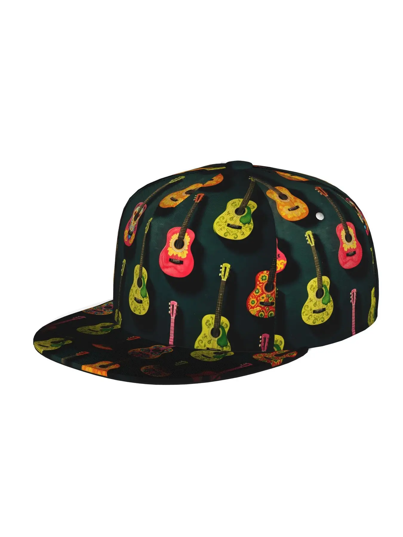 Colorful Guitars Pattern, Men Women Unisex Flat Brim Baseball Cap, Hip Hop Streetwear Snapback Trucker Hat for Skateboarding Dance Outdoor Sports, Adjustable Punk Style Sun Hat Snapback