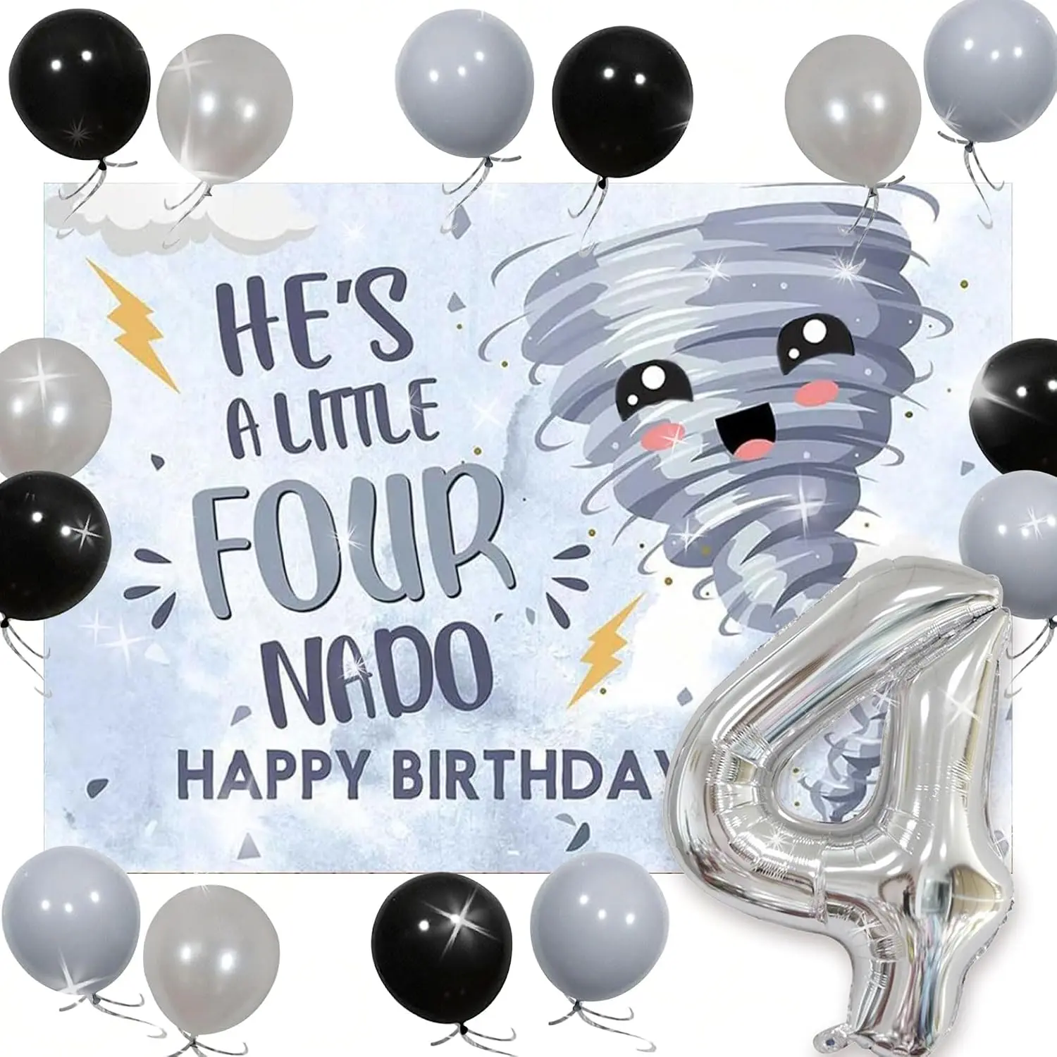 Fournado 4th Birthday Party Decorations for Boys, Tornado-Themed Festive Party Supplies