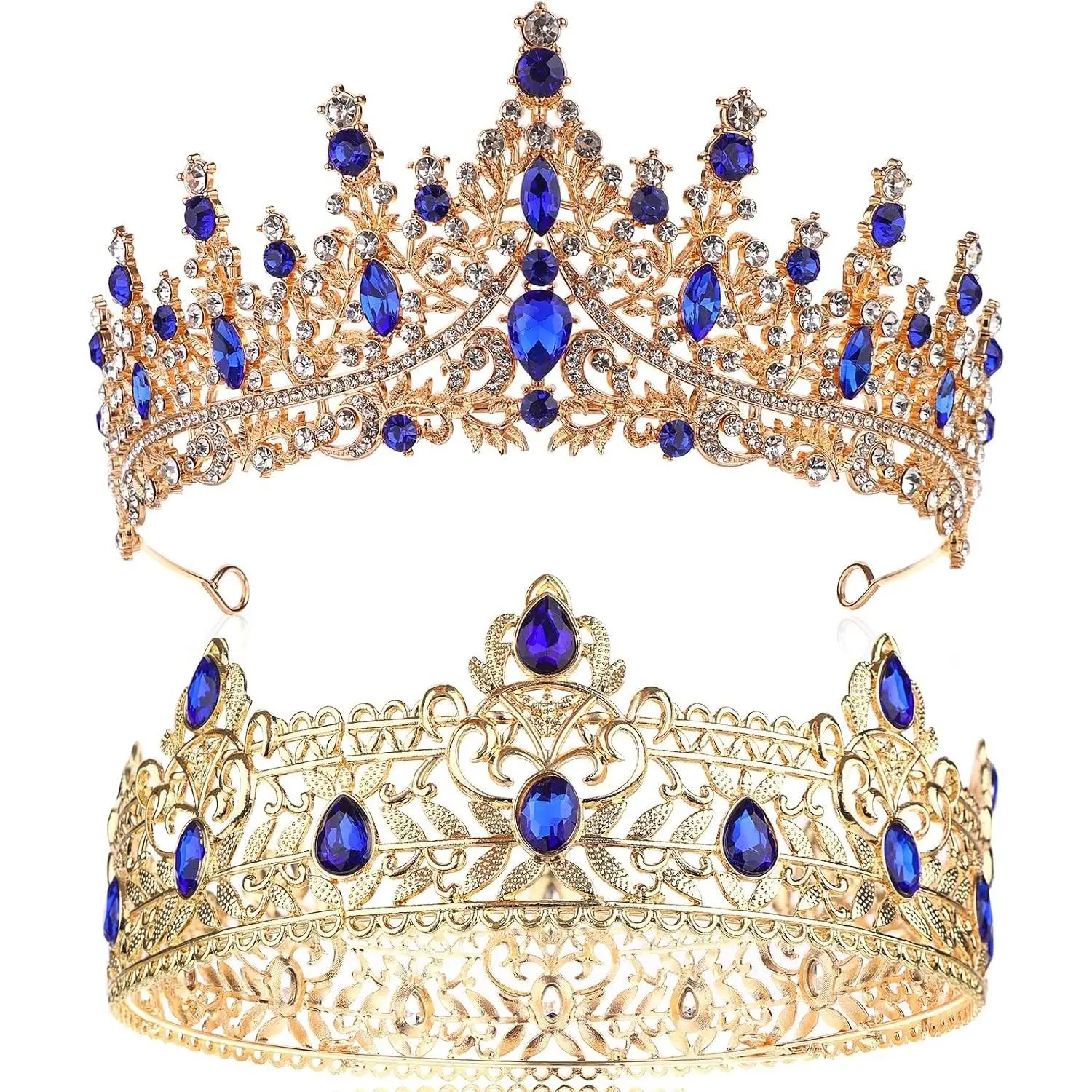 2 Pcs King and Queen Crowns Set with Black Rhinestone Crystal, Royal King Crown for Men and Princess Tiara Crown for Women, Costume Headwear for Wedding, Homecoming Party Decorations(Gift)