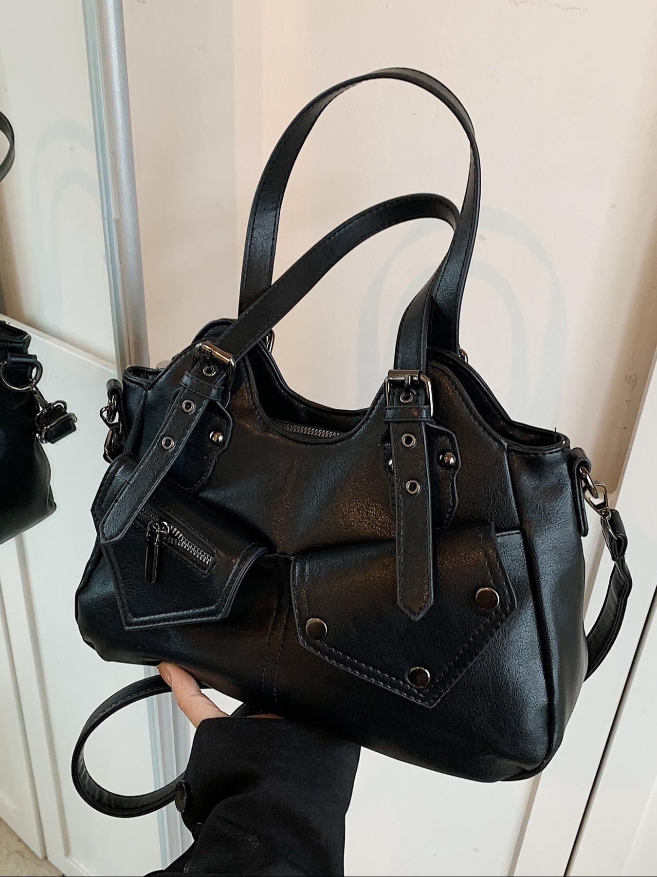 Women's Elegant Grommet Eyelet Design Tote Bag, Fashionable Large Capacity Shoulder Bag, Casual Versatile Crossbody Bag for Daily Outings, Short Outings, Mothers Day Gift Ideas