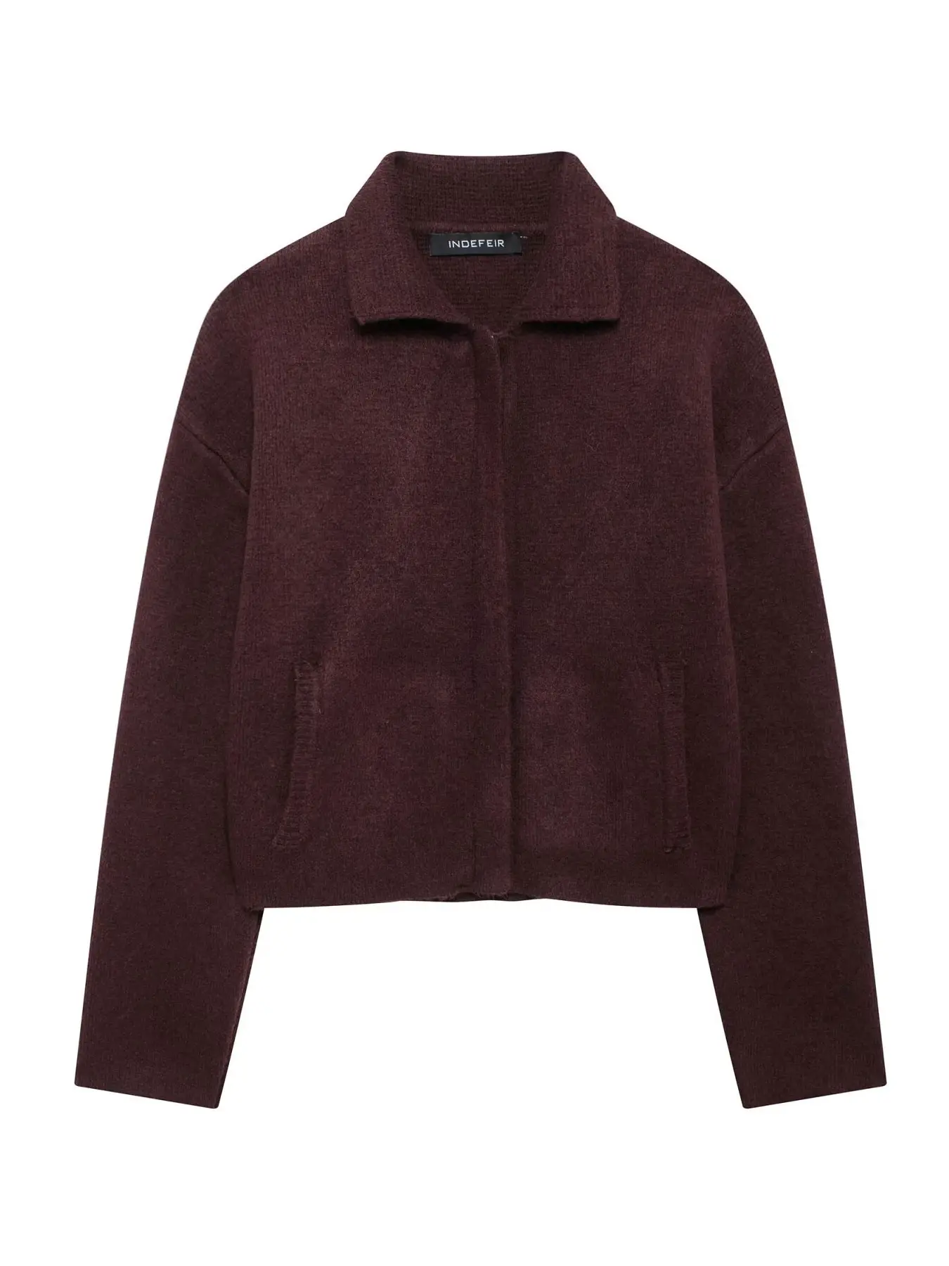 Women's Vintage Elegant Wine Pocket Knit Cardigan, Long Sleeve Solid Collar Zipper Open Front Loose Sweater Coat, Fashion Chic Casual All-Season