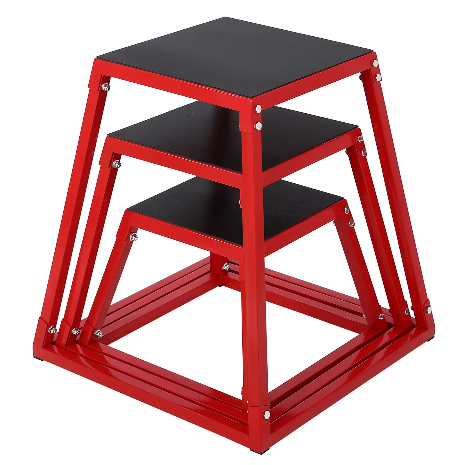 Steel Plyometric Jump Box Set - Anti-Slip Rubber Pad - 550lbs Capacity - 12/18/24/30 Inch Heavy-Duty Step Up Platforms - Ideal for Box Jumps, Step Exercises, for Home Gym