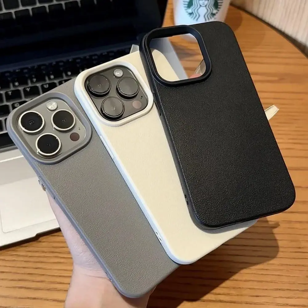DarlingCase Large Cutout Leather Texture TPU Casing - Dressy Solid Color Shockproof Full Protection Cover for iPhone 16 Pro, iPhone 17, Smartphone Protector Accessory (Customized Option Available)