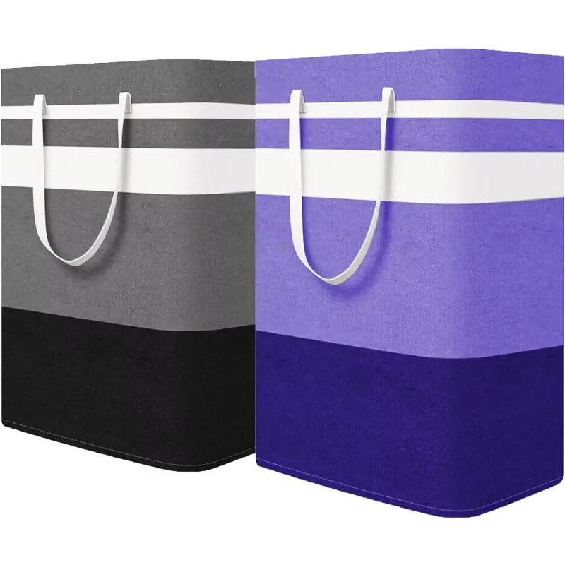 80L ABS Eco-Friendly Foldable Laundry Basket with Handles, Waterproof Collapsible Clothes Storage Hamper, Black & Purple