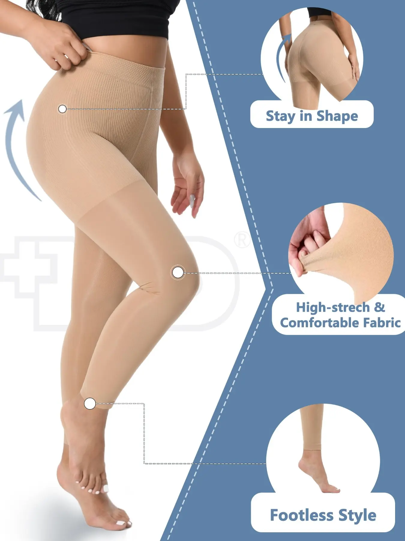 15-20mmHg Light Compression Pantyhose for Women High Waist Tights Leg Support, Graduated Compression, Slimming Fit, For Nurses, Teachers, Travel, Stretchable