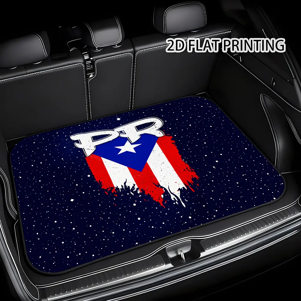 1pc Puerto Rican Flag Pattern And 'PR' Slogan Car Trunk Pad, Suitable for Most Vehicles, High-End Auto Parts, Durable And Personalized, Trunk Cargo Pad, Easy to Clean And Machine Washable, Car Trunk Mat, Car Accessory