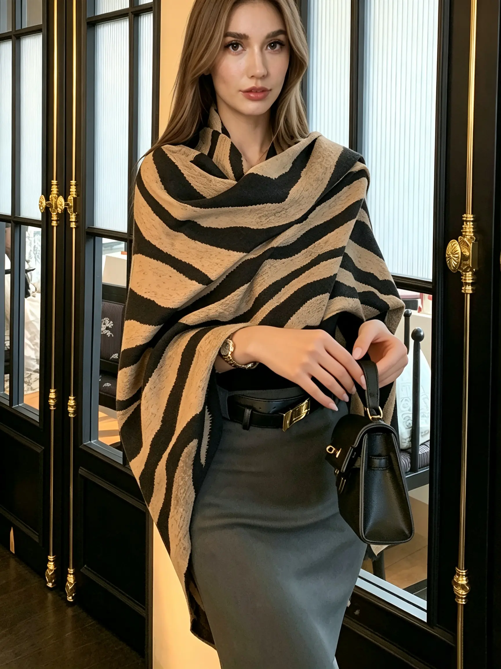 Women's Zebra Print Scarf, Retro Animal Pattern Soft Warm Shawl, Lightweight Fashion Fall Winter Neck Wrap, Versatile for Daily and Party Wear