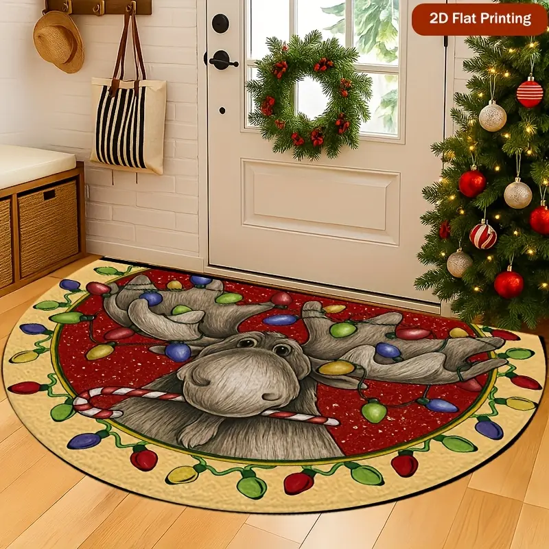 1 Christmas Elk doormat with holiday lighting and a semi-circular design, perfect for welcoming guests during the holiday season. Ideal for use in bathrooms, hallways or kitchen interiors