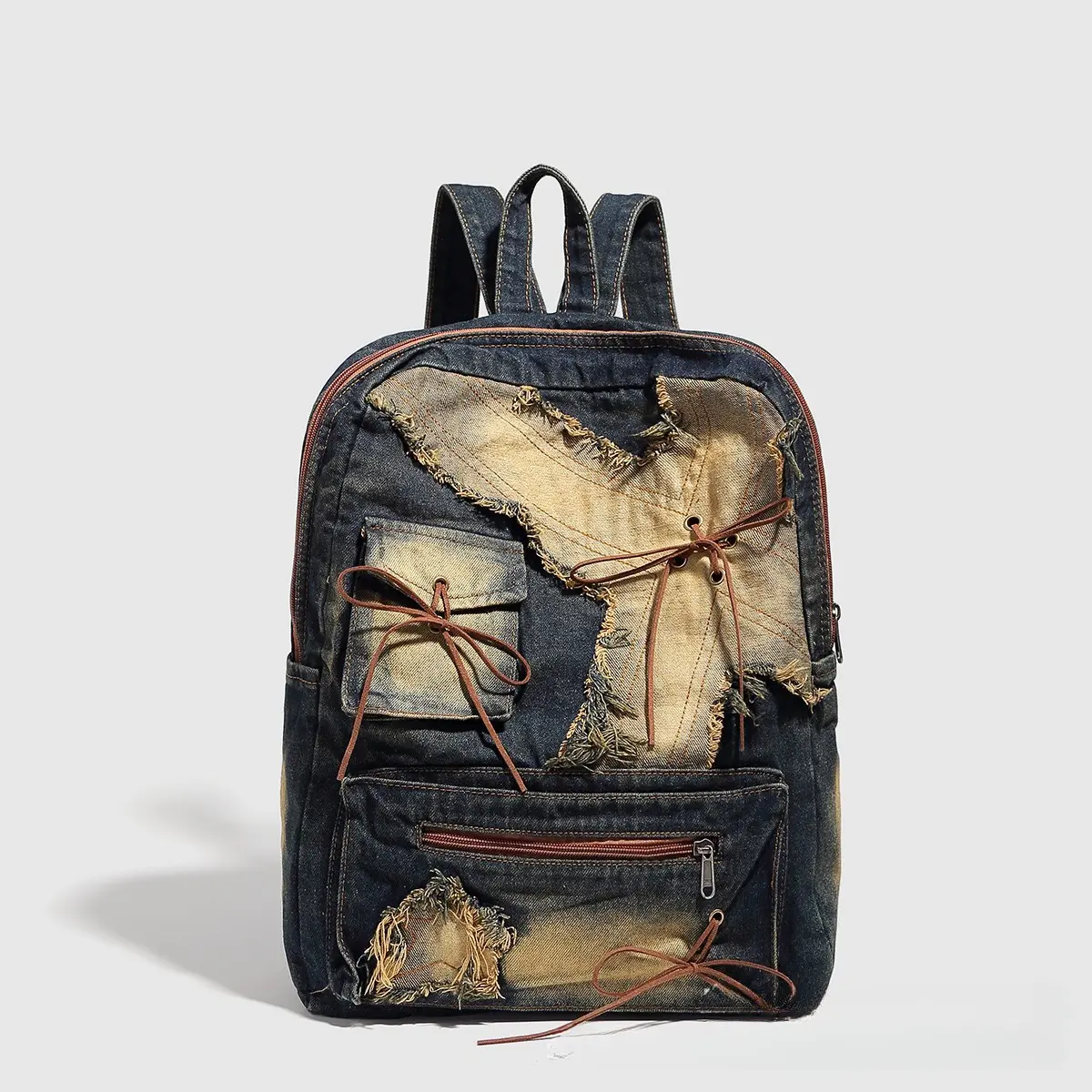 Washed Denim Retro Backpack for Women, Y2K Bow Design Large Capacity Commuter Bag, Vintage Street Style School & Travel Rucksack, Lightweight Casual Daily Use Backpack, Fashion Aesthetic Student Bag for Work, Travel & Shopping, Compatible with denim outfi