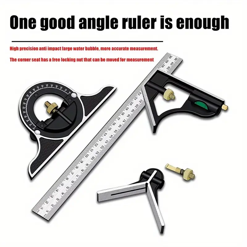 Stainless Steel 300mm Multi-Function Protractor Set, Precision Angle Measuring Tool, Hand Measuring Tool, Ideal for Construction & DIY Projects