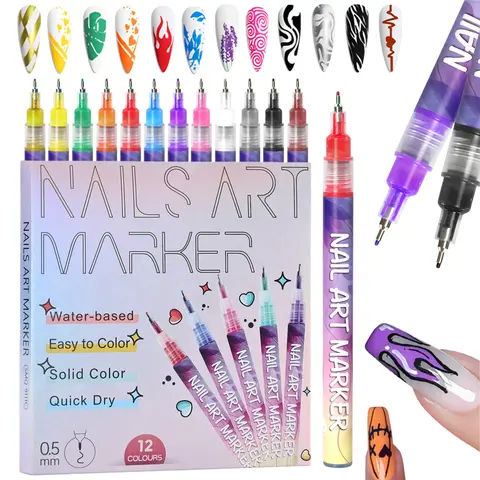 12 or 24 Color 3D Nail Art Pen Set, Dotting, Drawing, and Liner Markers for DIY Manicures Nail Art Supplies