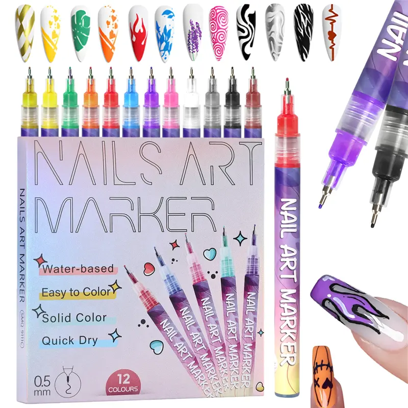 12 or 24 Color 3D Nail Art Pen Set, Dotting, Drawing, and Liner Markers for DIY Manicures Nail Art Supplies