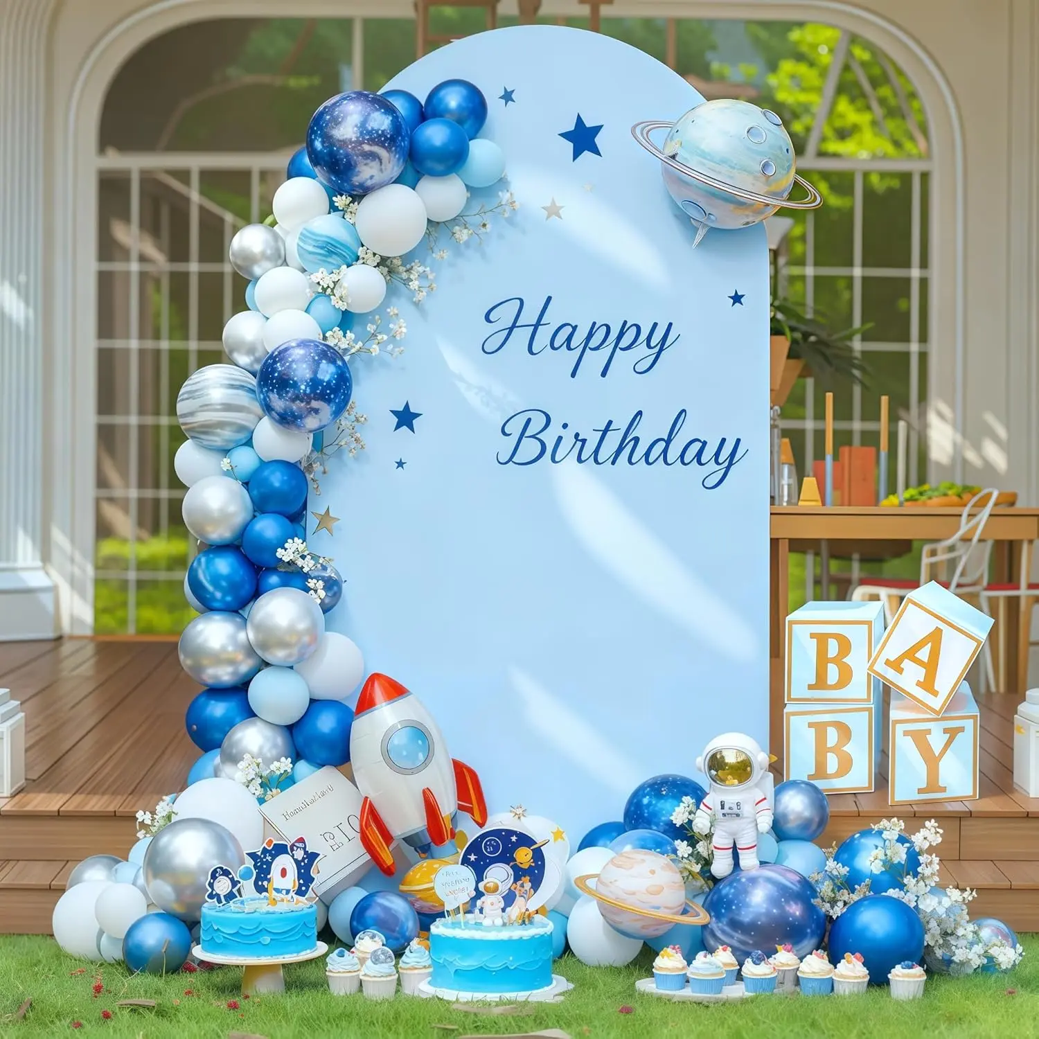 7.2FT Blue Arch Backdrop Cover - Fitted Wedding Arch Stand Covers Round Top Chiara Arch Backdrop Cover for Birthday Banquet Photo Background Decoration