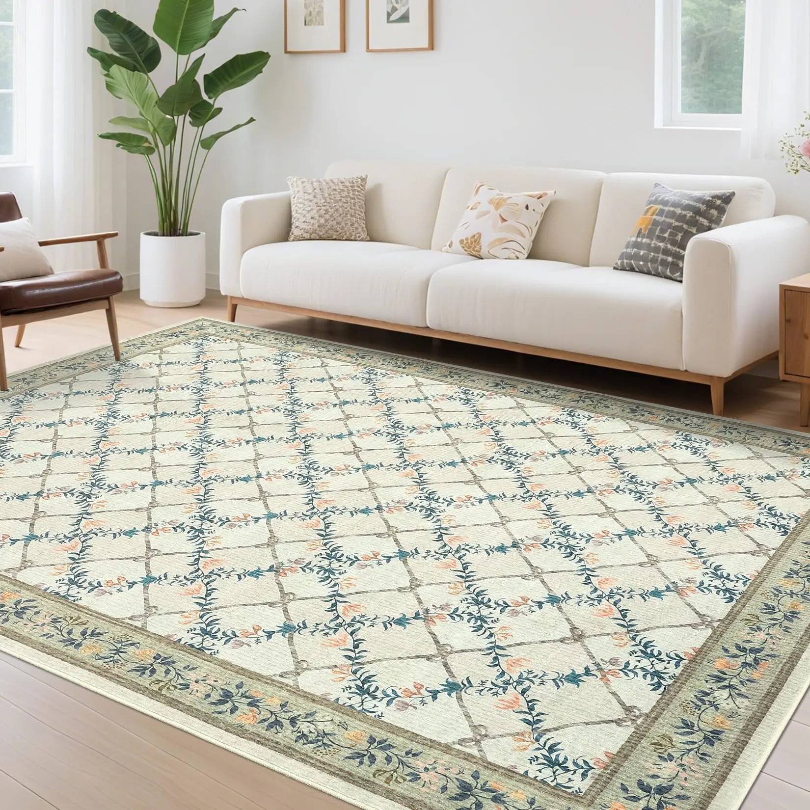 Garvee 8x10 Home Decor Bathroom Area Rug Green Beige Soft Easy to Clean Mat Throw Rug