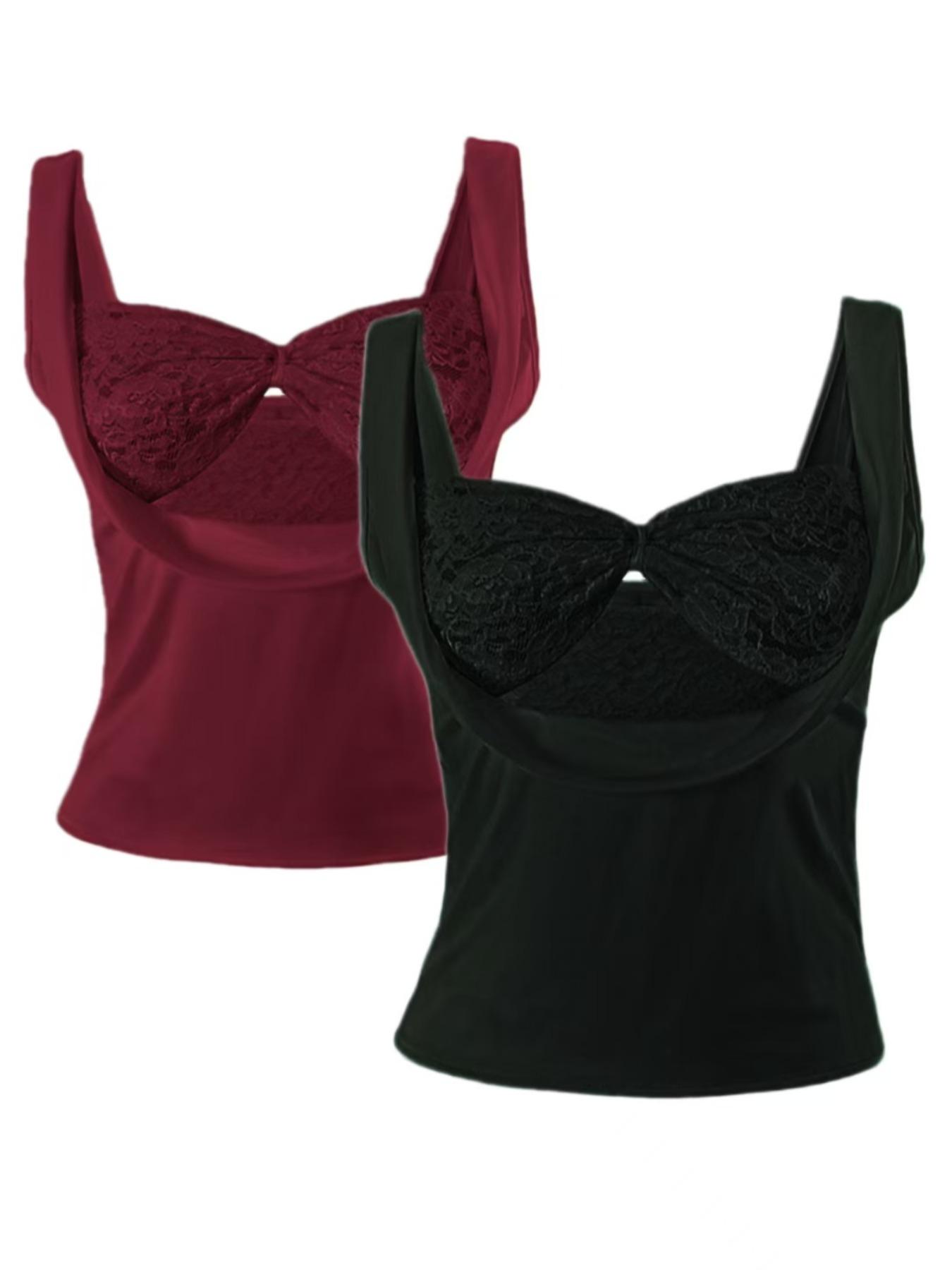 Women's Sexy Backless Lace Strap Bra and Bow Decor Cami Cropped Tank Top Set, Slim-Fit Summer Fashion Outfit, Perfect for Parties, Bustier, Womenswear, Garment, Backless Sleeveless Cami