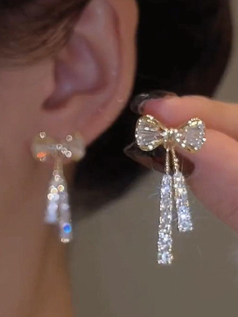 Bow Decor Dangle Earrings, High Quality Earrings, Elegant Rhinestone Decor Drop Earrings for Women, Fashion Jewelry for Party, Daily Birthday Gift Bow Decor Dangle Earrings, High Quality Earrings, Elegant Rhinestone Decor Drop Earrings for Women, Fashion Jewelry for Party, Daily Birthday Gift