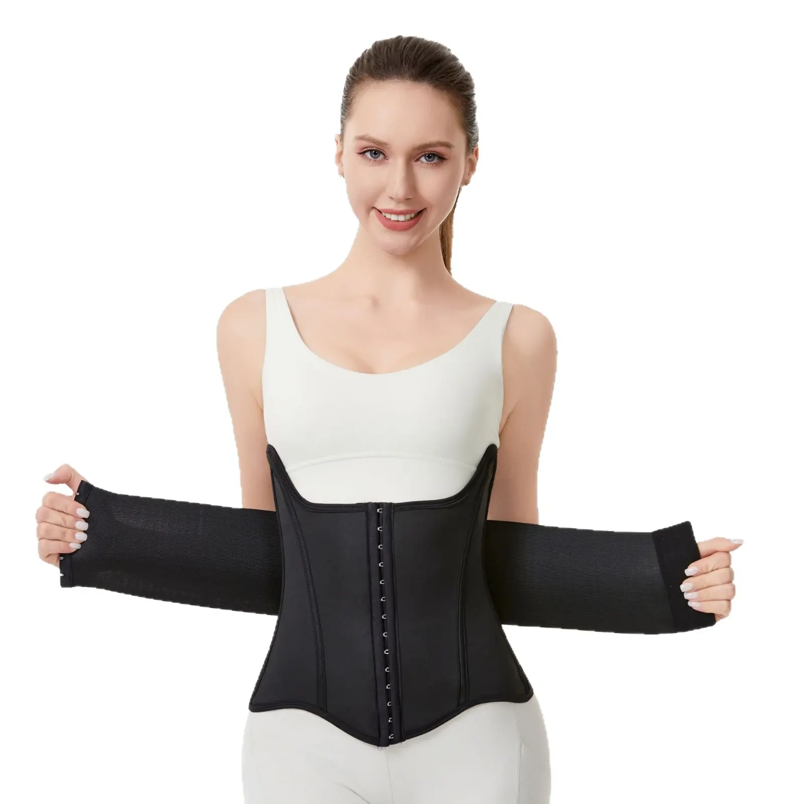 Women's Large-Size Postpartum Corset Waist Trainer - Double-Layer Reinforced Seam Abdominal Belt, Snug Fit Mid Section Shaper, High-Stretch Girdle for Daily Comfort & Gym Posture Support straightener