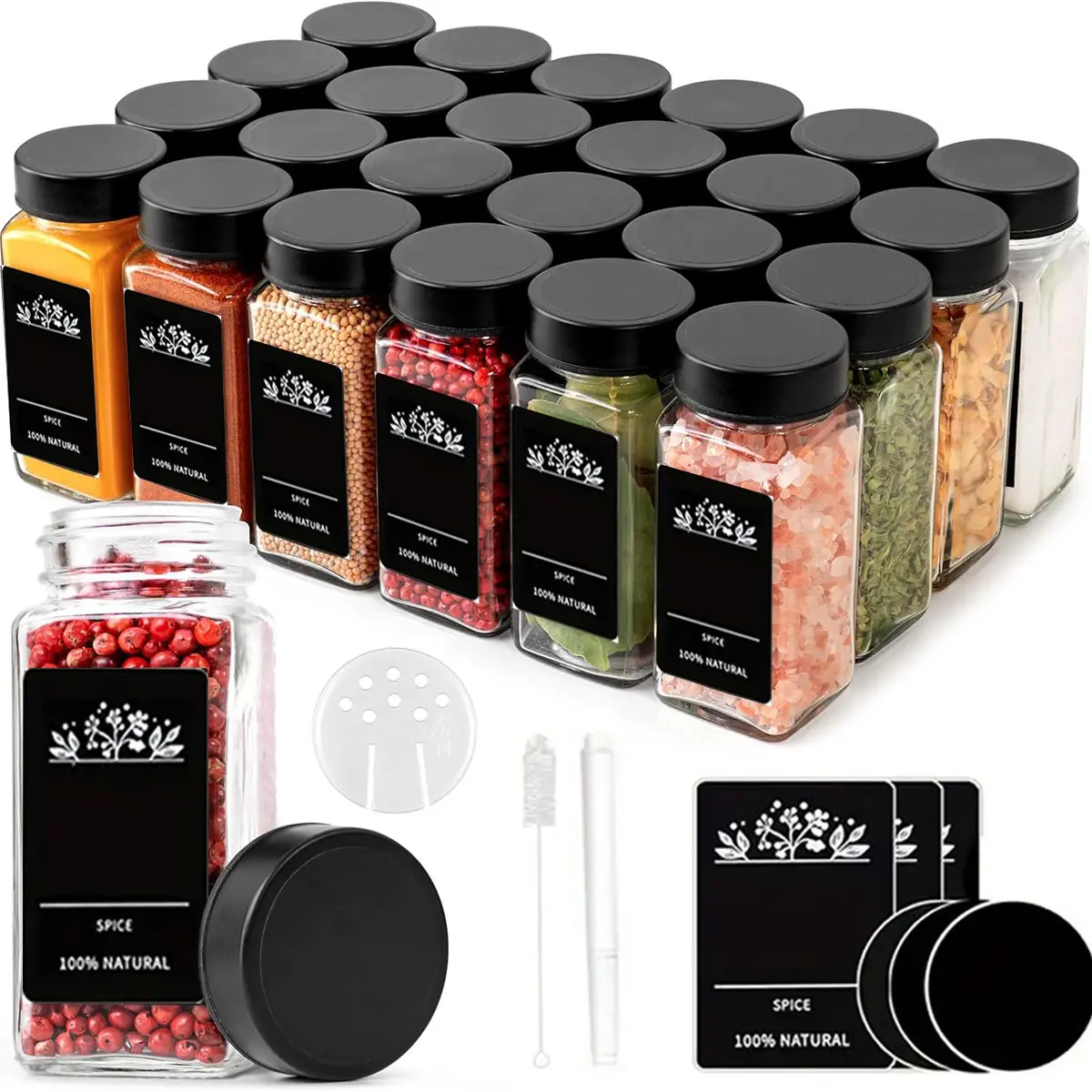 Glass Condiment Shakers Set with Stainless Steel Lids, 12/24 Pack ...